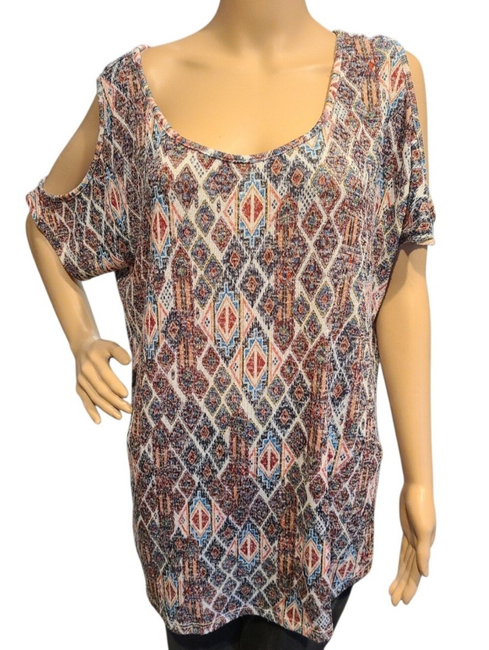 No Comment Southwest Knit Cold Shouler Blouse